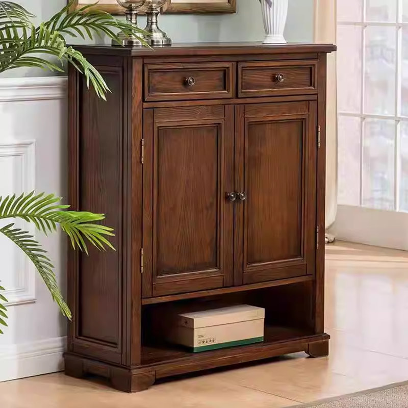 Dark-brown Solid Wood Shoe Storage Bench