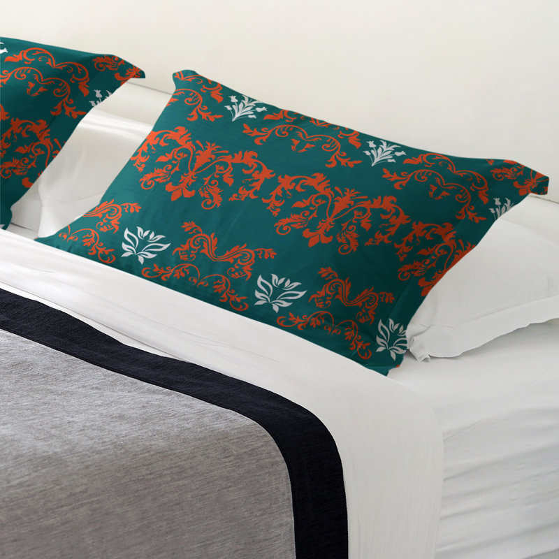 Football Baroque Pattern Pillow Sham, King, Polyester, Teal/Orange/White