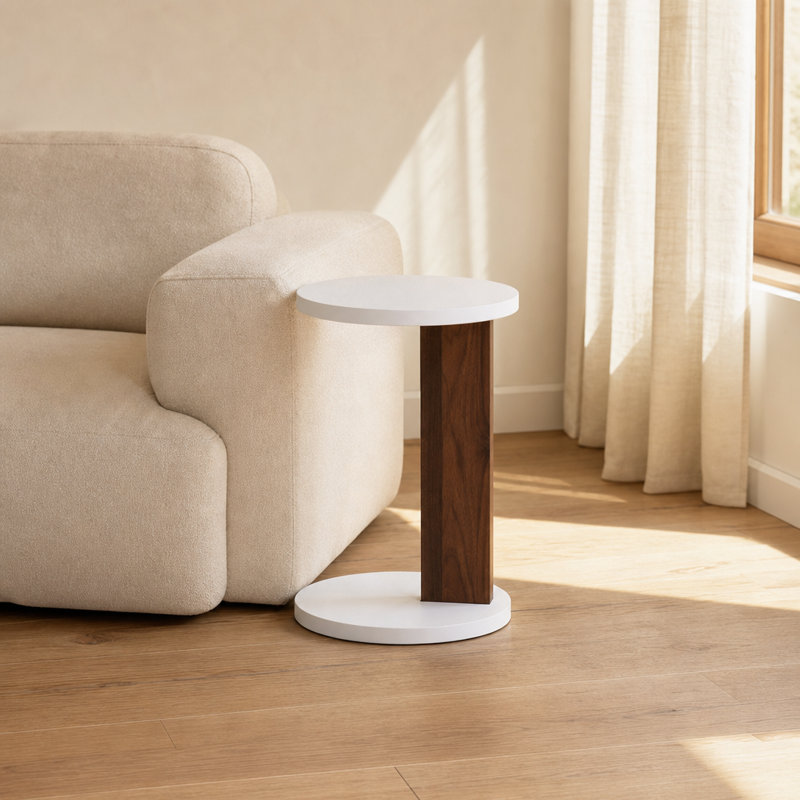 C-Shaped End Table Space-Saving Small Side Table for Couch Multi-Functional Sofa Table with Sturdy Durable Frame