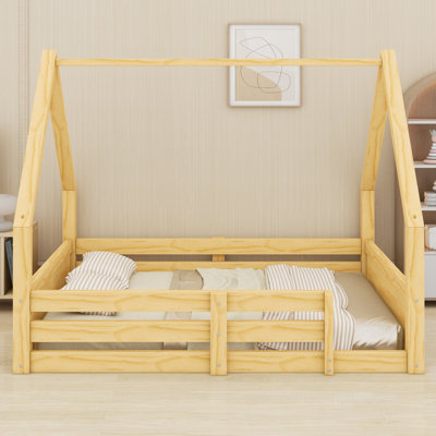 Lit cabane avec cadre de toit et système de fixation sécurisé pour chambres d'enfants