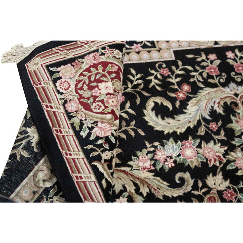High-Quality Hand-Knotted Black Area Rug