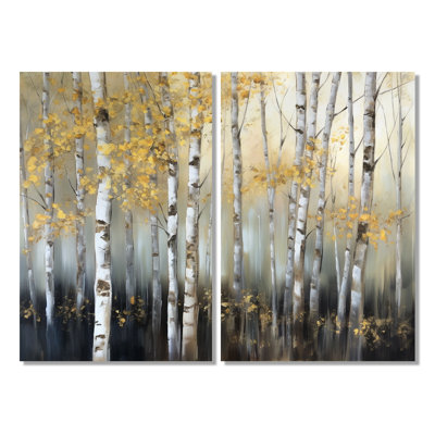 Birch Tree Dense Forest I - Landscapes Tree Canvas Wall Art 2 Pieces