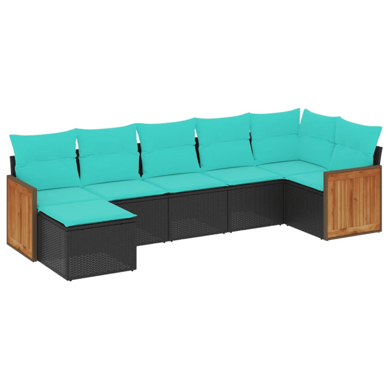  Ensemble de canapé de patio 7 pièces avec coussins en rotin de polyester noir