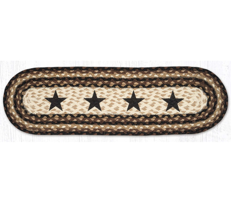  Tapis d'escalier ovale noir 27 po x 8,25 po ST-OP-313, Black Stars