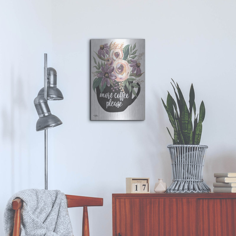«More Coffee Veuillez» par Michele Norman, art mural en métal, H 24 po x l 16 po