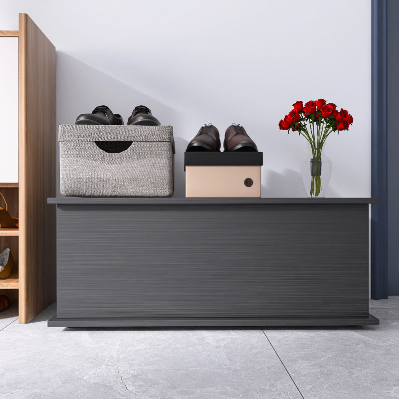 Coffre de rangement en bois pour hall d'entrée, plateau relevable en noir, pouvant contenir de la literie et plus de coffre, noir pour garder l'espace bien organisé