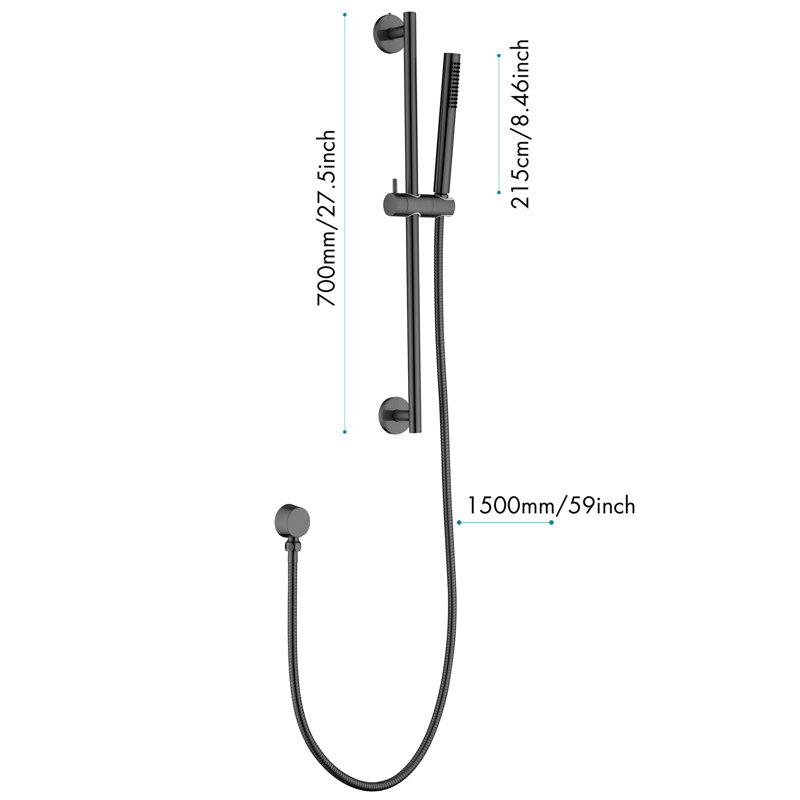 Height Adjustable Handheld Shower Head With 28-Inch Slide Bar And Black Matte Look 59-Inch Hose In