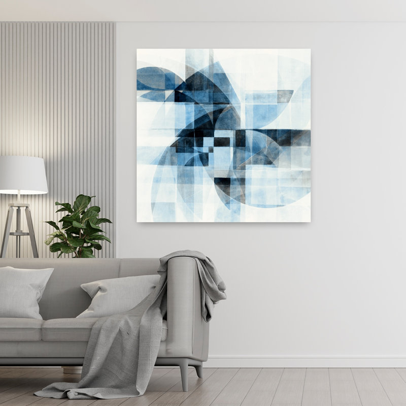 Art mural abstrait contemporain Echo In Blue II, H 48 po x l 48 po