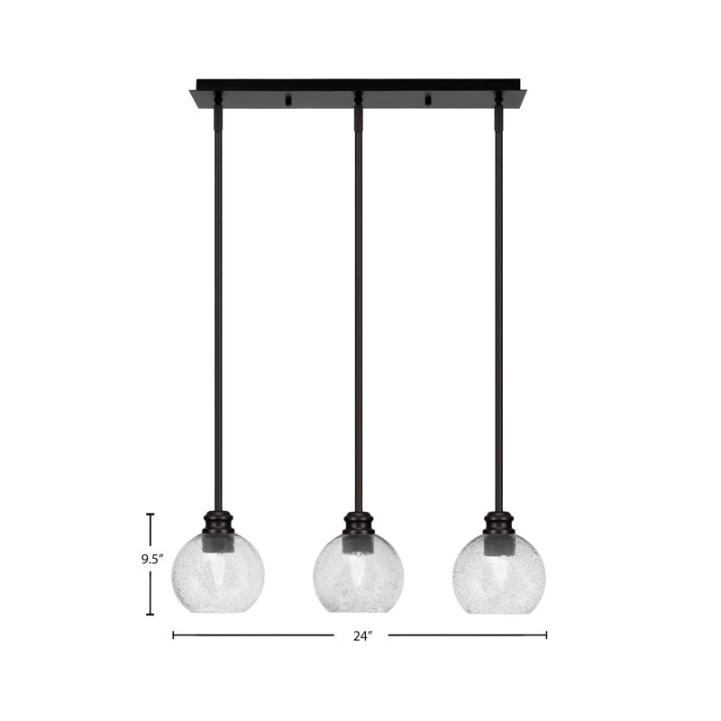 Luminaire suspendu linéaire à 3 lumières Edge avec verre à bulles de 5,75 po, Fumée, Espresso