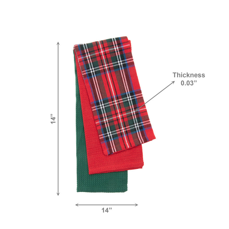 Ensemble de 3 chiffons à vaisselle Classic Tartan, L 14 po x l 14 po, Rouge