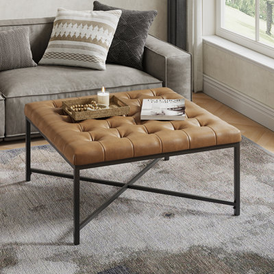 Anahli Tatiana Modern 36.5"W Genuine Leather Coffee Table with Button-Tufted