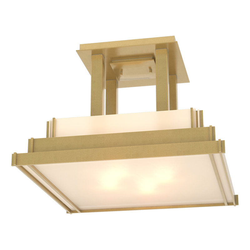 Plafonnier semi-encastré carré à 4 lumières Steppe, Laiton moderne, H 12 po x l 17,1 po x P 17,1 po, Blanc