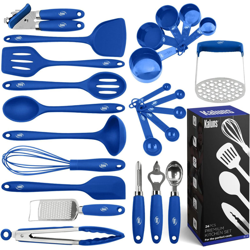 Ensemble d'ustensiles de cuisine en nylon bleu 24 pièces avec ustensiles de cuisine résistants à la chaleur KALUNS, Bleu