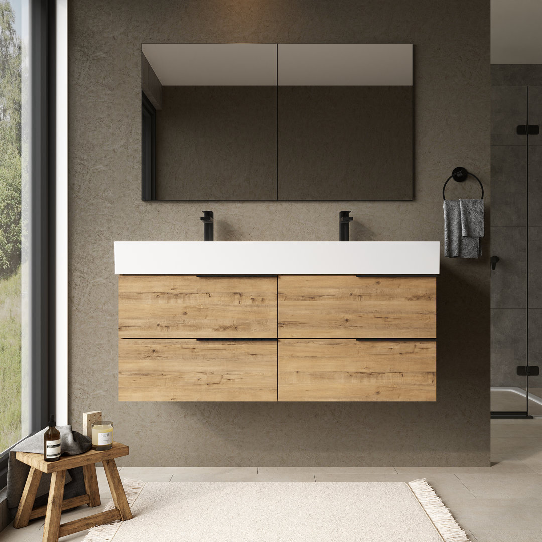 Aernout 1200mm Wall Hung Vanity Unit With Veneto 2 Tap Hole Basin