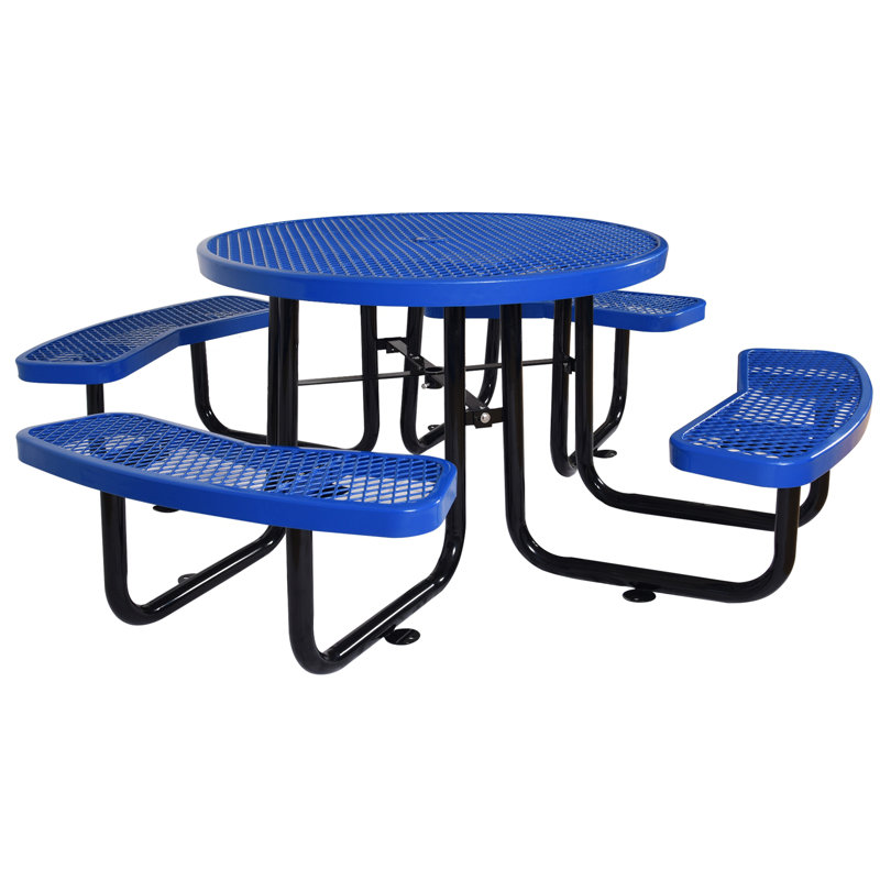 Round outdoor steel picnic table, Bleu