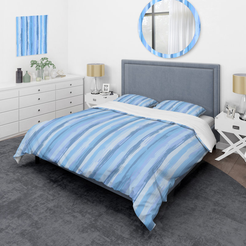Ensemble de housse de couette en microfibre bleu / blanc 3 pièces Blue Brush Strokes