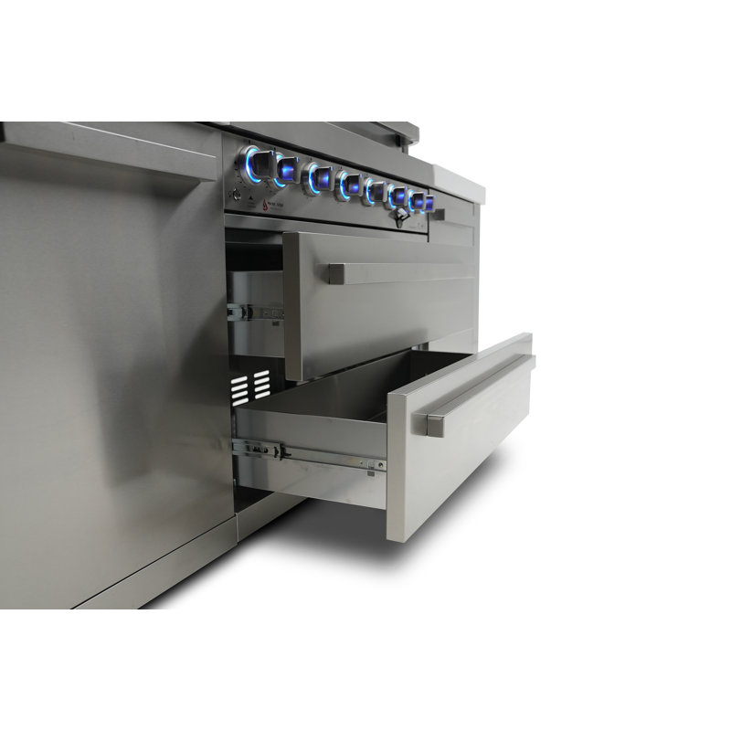 Mont Alpi 4-Burner Deluxe Stainless Steel Outdoor Island Barbecue Grill with Compact Refrigerator