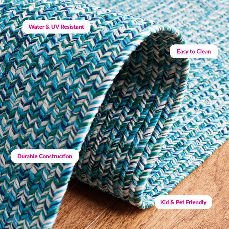 Trombley Braided 201 Area Rug In Teal / Green, Runner 2'3" x 10'