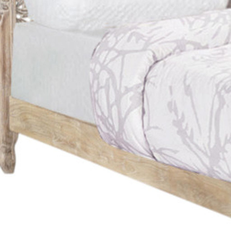  Cadre de lit très grand en bois massif sculpté floral Brighton - très grand, gris
