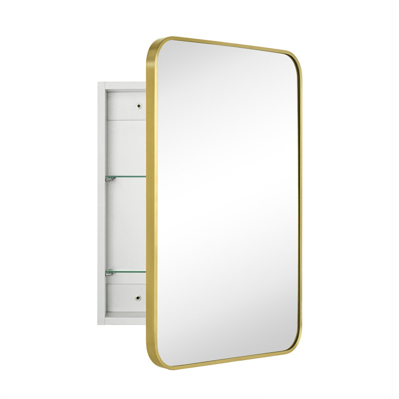 Garnes Recessed or Surface Mount Framed Medicine Cabinet with Adjustable Shelves, 24" H x 16.5" W x 4.84" D, Brushed Gold