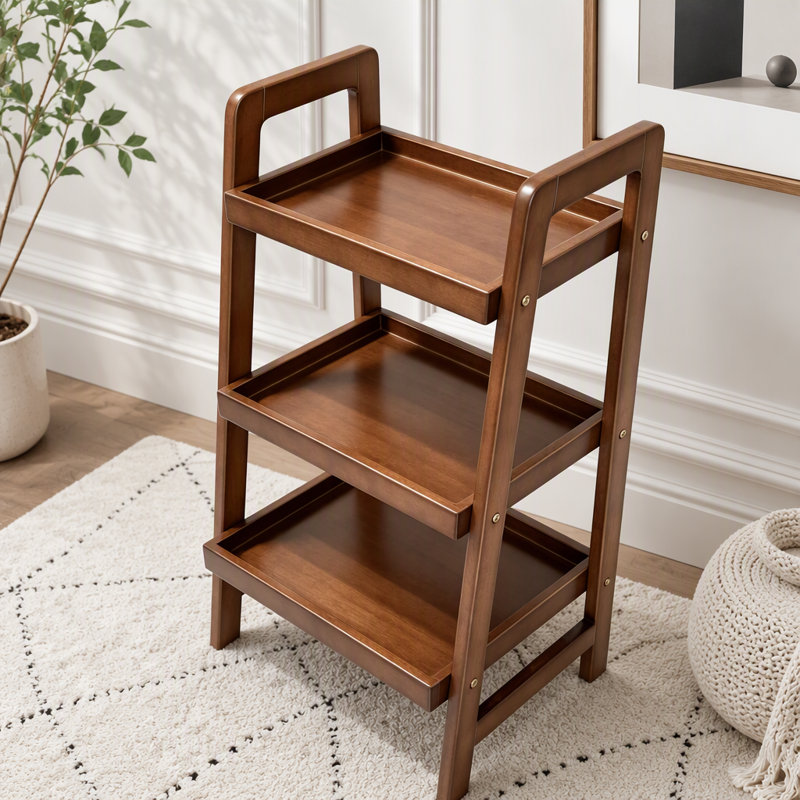 Étagère échelle à 3 niveaux 100 % bois massif, petite bibliothèque en bois massif, étagère échelle en bois d'hévéa massif pour petits espaces