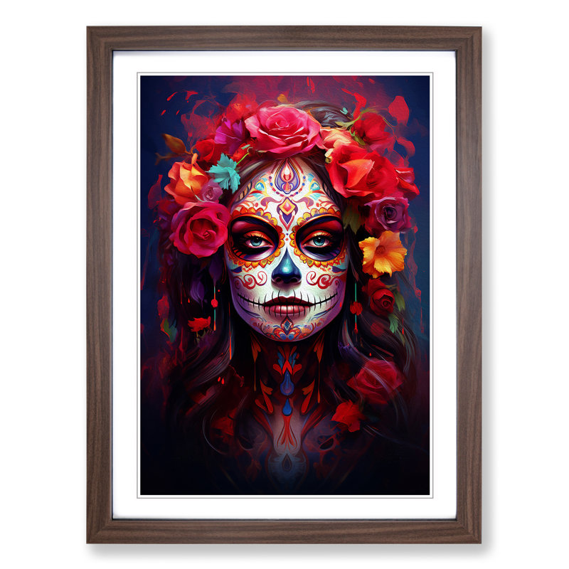 Sugar Skull Modern - Single Picture Frame Print on Wood, Walnut, 34" H x 25" W x 2" D