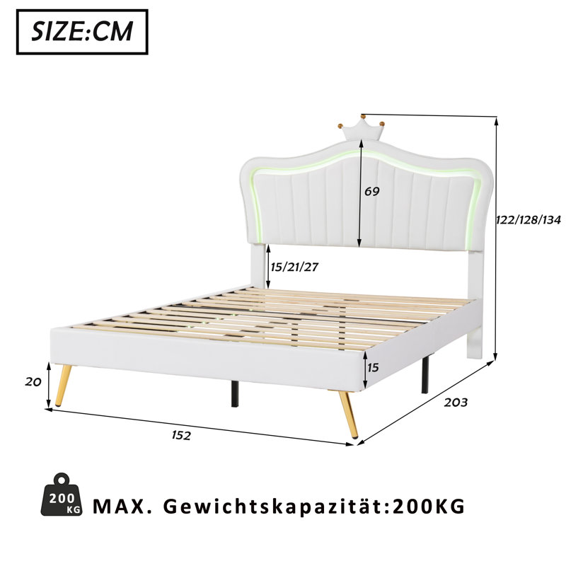 Jaran Upholstered Bed, 90 x 200cm, White