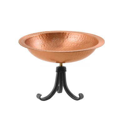 Hammered Solid Copper Birdbath with Tripod Stand