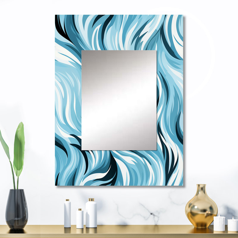 Parkton bleu et blanc, harmonie abstraite de zèbre - miroir mural abstrait unique, 32 po x 24 po