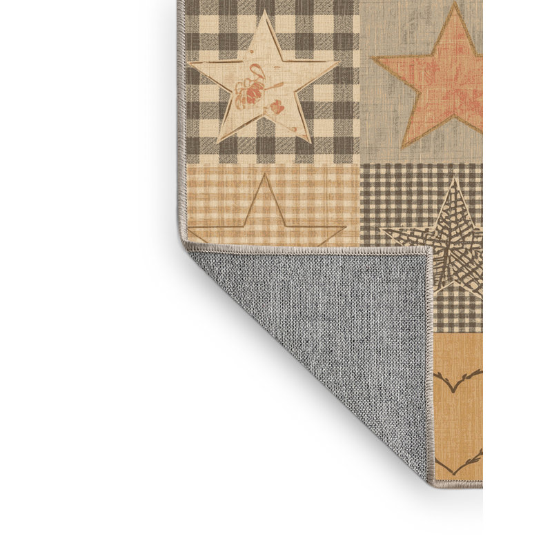 Tapis en patchwork beige à motifs lavables à la machine, 8 x 12