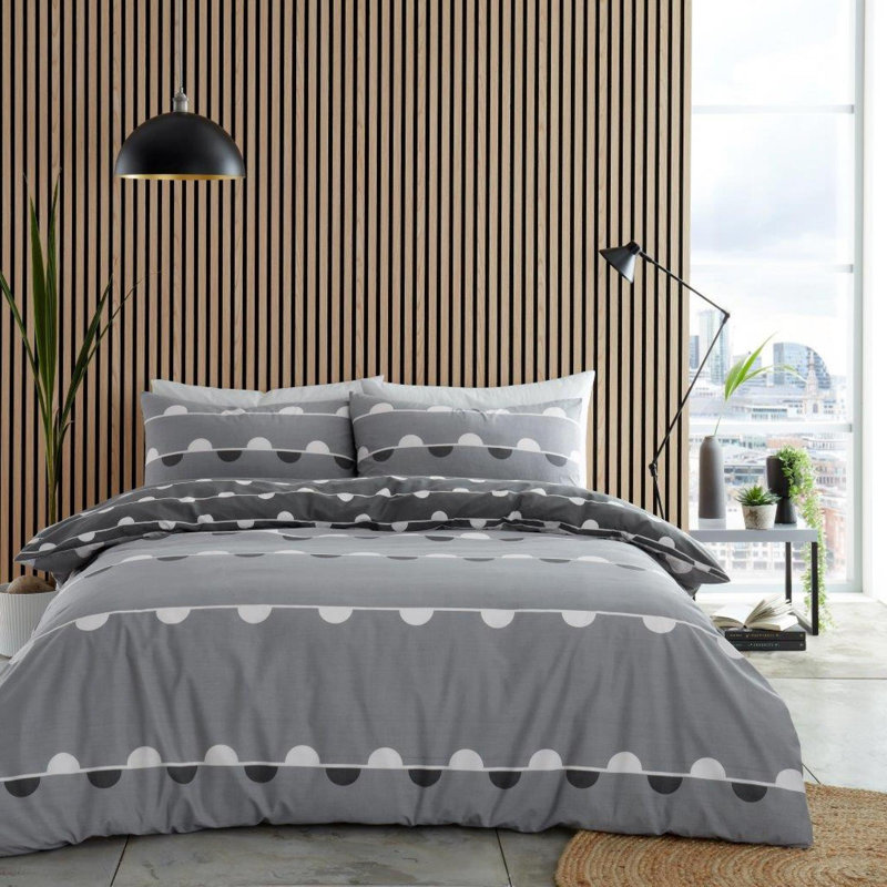 Cotton Blend Striped Duvet Cover with Pillowcases, Double