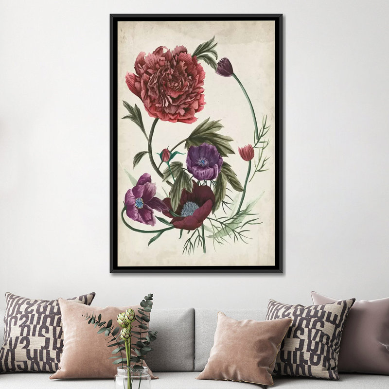 «Antique Peony I», impression sur toile, H 26 po x l 18 po x P 1,5 po, Toile encadrée noire