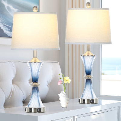 Gracelan 28" Blue Glass USB Table Lamp, Bulbs Included