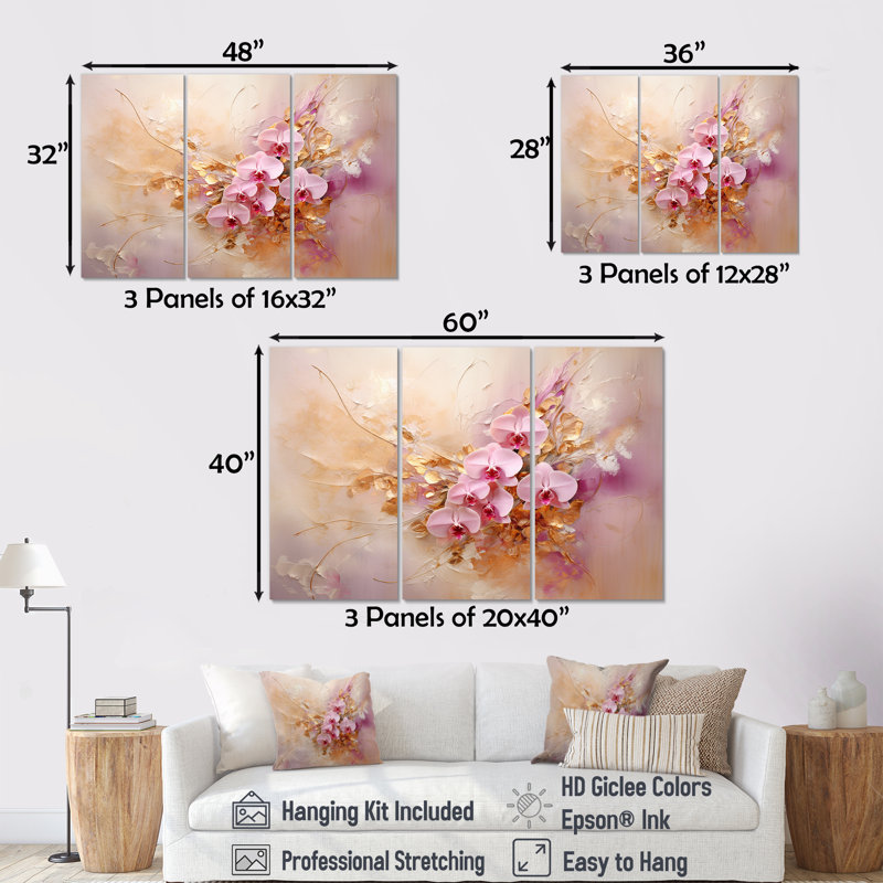 Erion - ensemble d'art mural toile orchidée, H 28 po x l 36 po x P 1 po