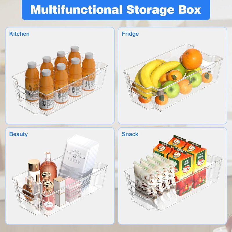 Clear Stackable Refrigerator Storage Bins 6-Pack with Handles – for Fridge, Pantry, Freezer & Kitchen Cupboard
