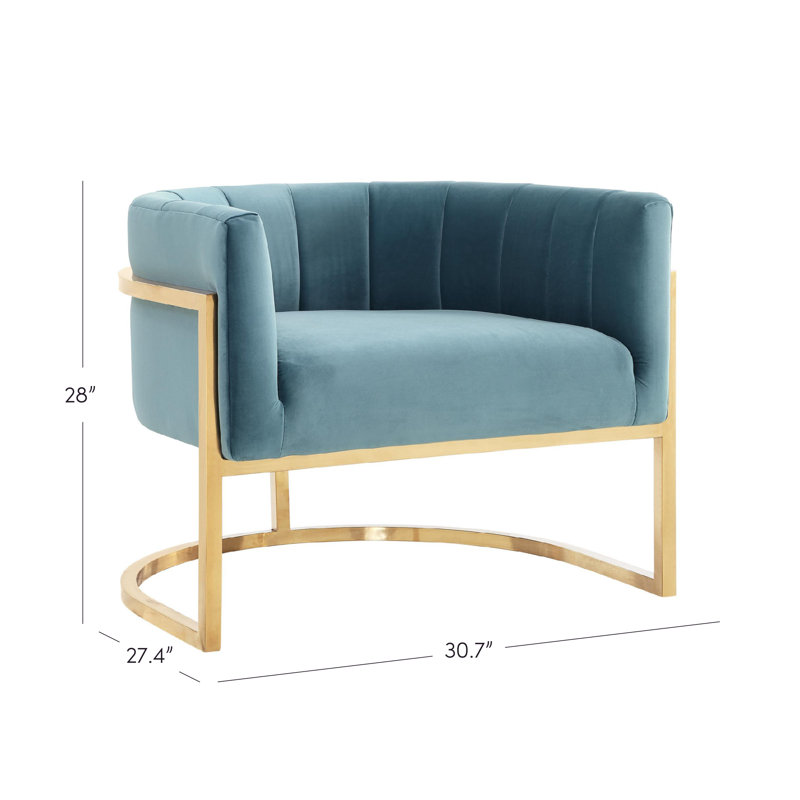 Velvet Barrel Chair, Sea Blue Velvet, Silver