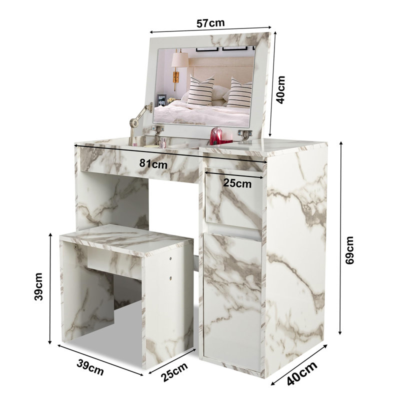 Neomi Dressing Table with Mirror, White