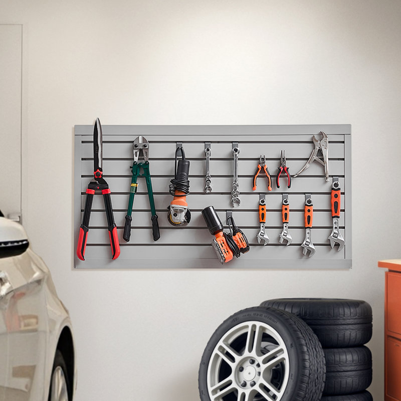 Panneau à lattes en PVC pour garage avec conception modulaire, H 25,4 po x l 48,2 po x P 0,8 po, Gris