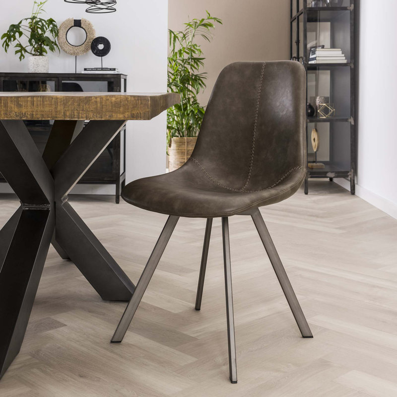 Alquan 48cm H Polyurethane Upholstered Metal Side Chair in Gray