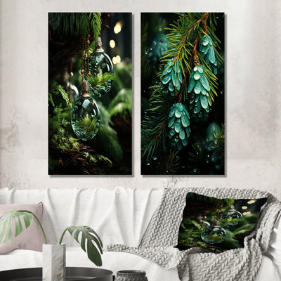 Green Christmas Decoations Pine Tree I - Tree Pine Metal Wall Art Set Of 2