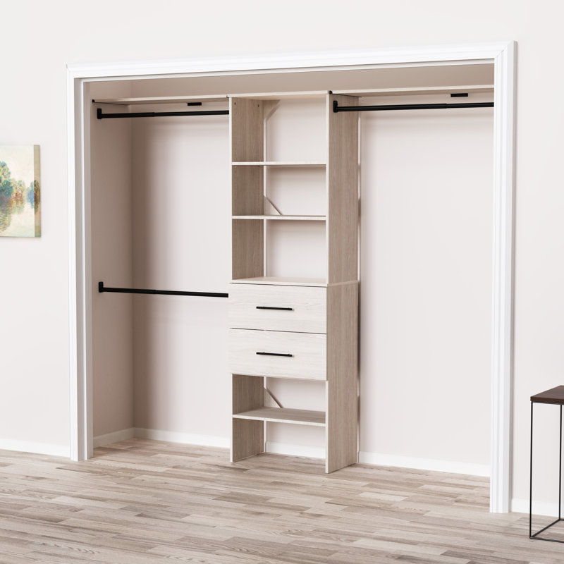 SuiteSymphony Closet System Kit with Drawers and Top Shelves, 82.46"H x 120"W x 14.59"D