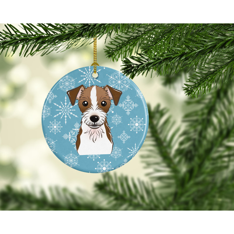 Ornement figurine suspendu en céramique-flocon de neige terrier