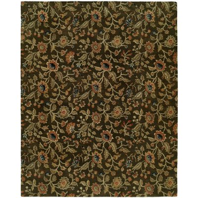 Wool Floral Area Rug in Brown