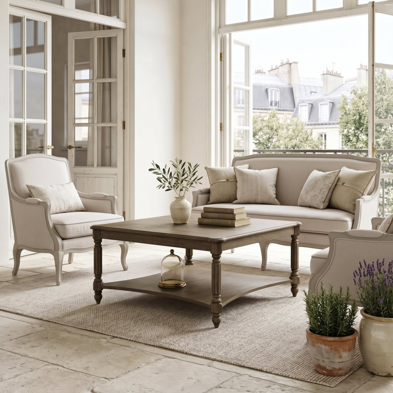 Locke Solid Wood Square Coffee Table, Antique Oak