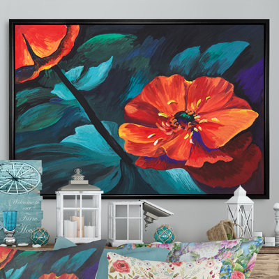 «Colorful Poppies Red and Orange», reproduction sur cadre flottant sur toile
