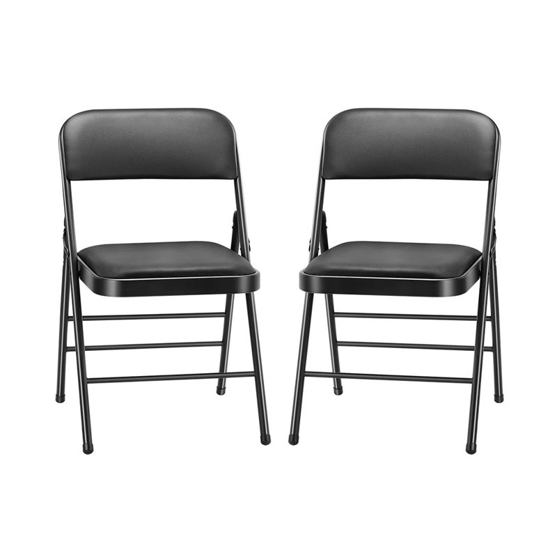 Khael Vinyl Padded Stackable Folding Chair, Black