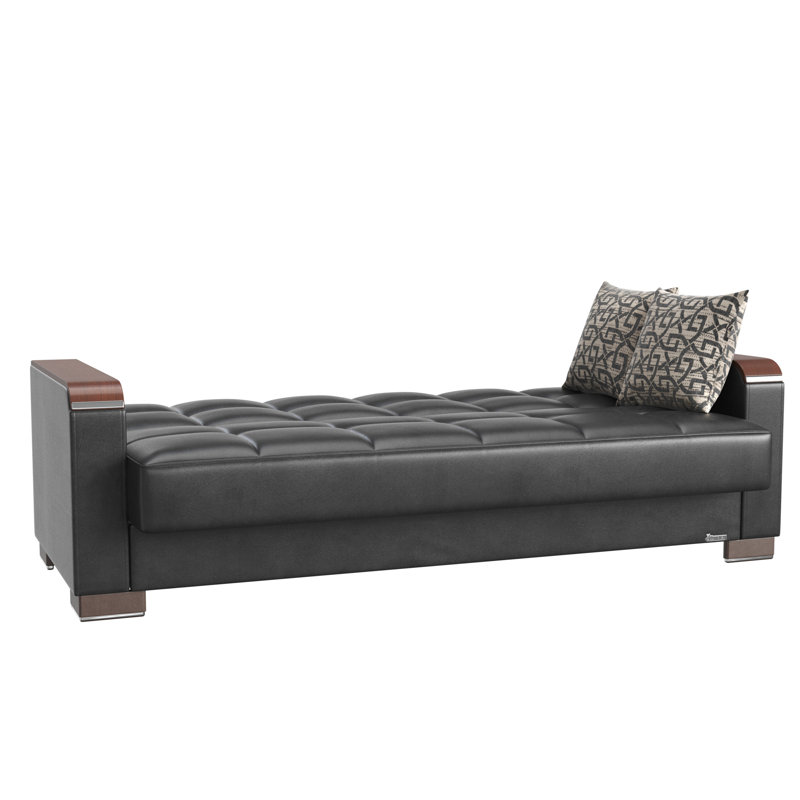 Collection Upholstered Convertible Wood Trimmed Sofabed With Storage