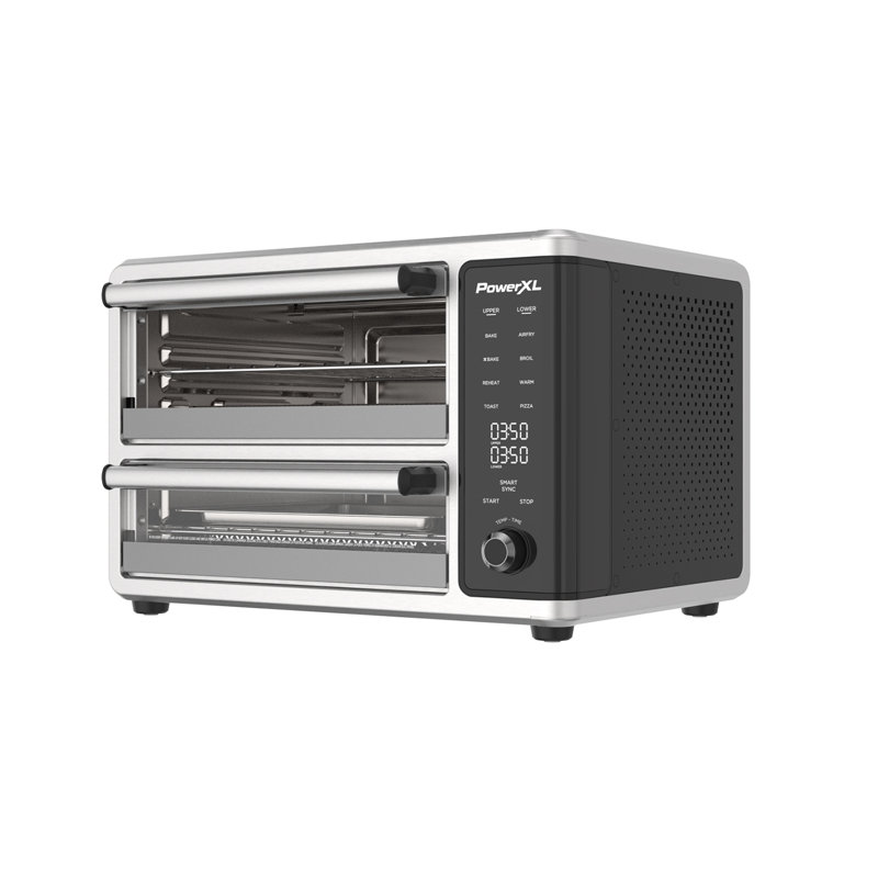 PowerXL SmartSynx Dual Door Oven, 8 Quick-Touch Cooking Presets including Air Fry, Toast, Bake & Broil, Large Capacity, Cooks 2 Foods Simultaneously.