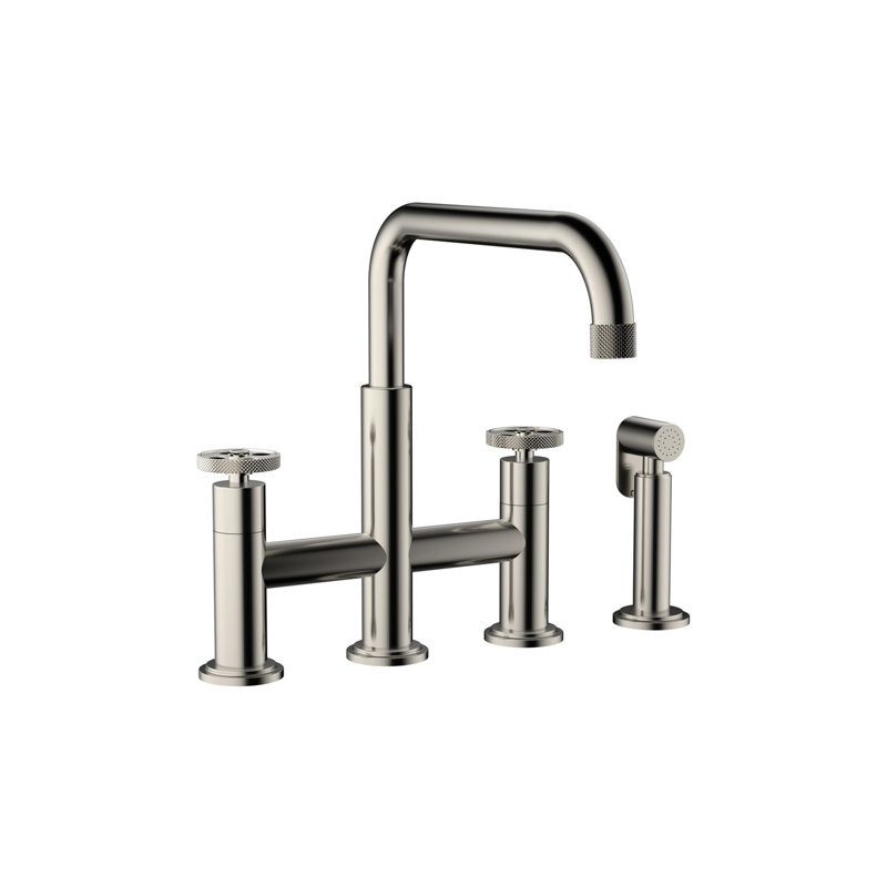 Robinet de pont avec douchette latérale, Nickel brossé