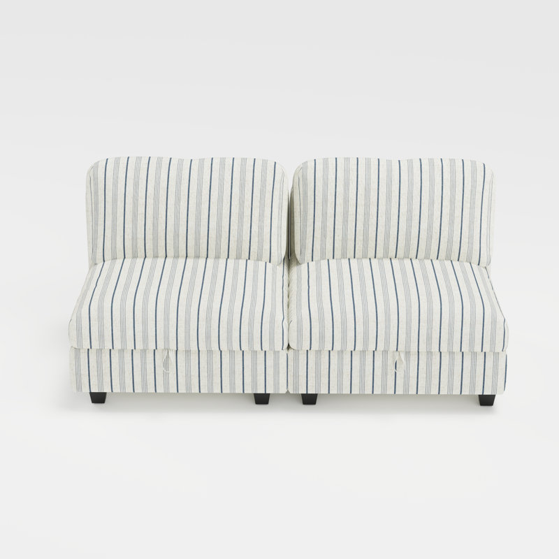 Causeuse 2 places sans accoudoirs avec rangement sous le siège - agrandit votre canapé modulaire, Bleu / blanc